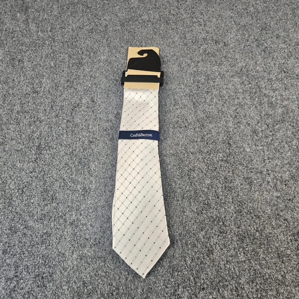 Croft & Barrow Mens White Dot Grid Silk Blend Necktie NA051723 New‎